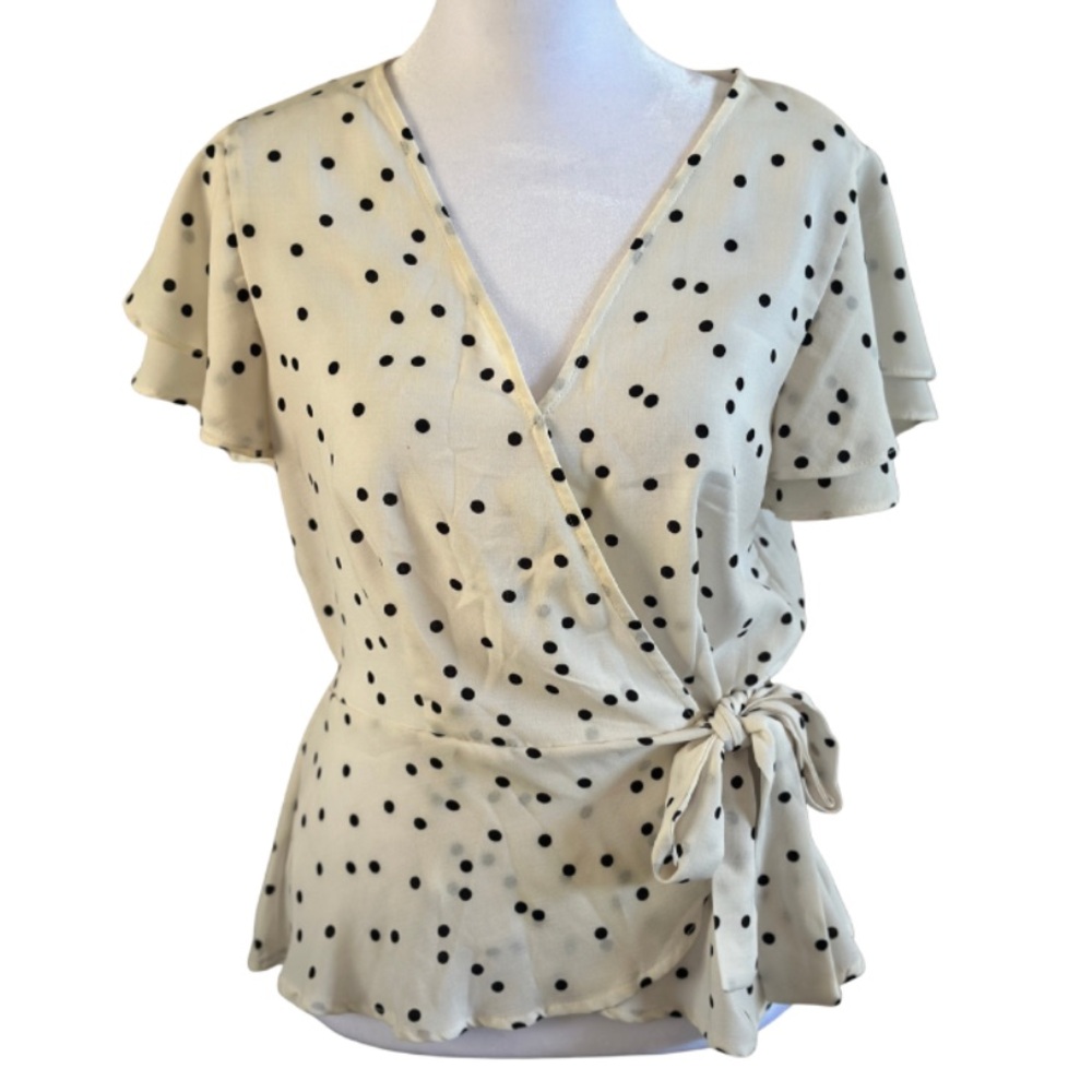 Meraki Polka Dot Wrap Tie Blouse Medium